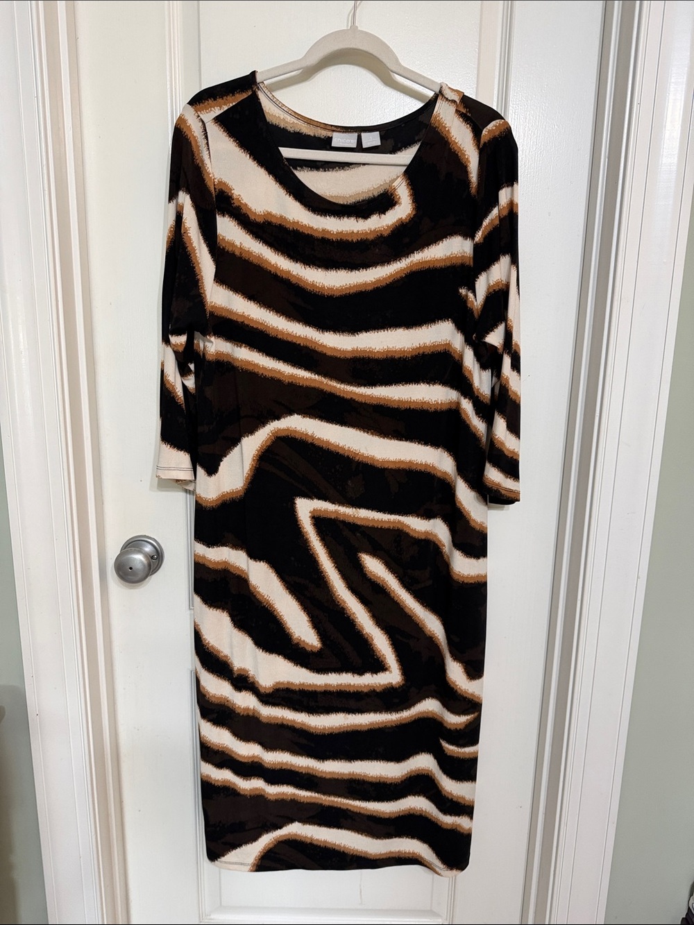 Chico's Cream and Brown Striped Midi Dress